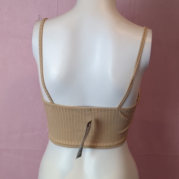 Nasty Gal To The Top Ribbed Strappy Crop Top in Sand size UK 8 - Picture 2 of 5